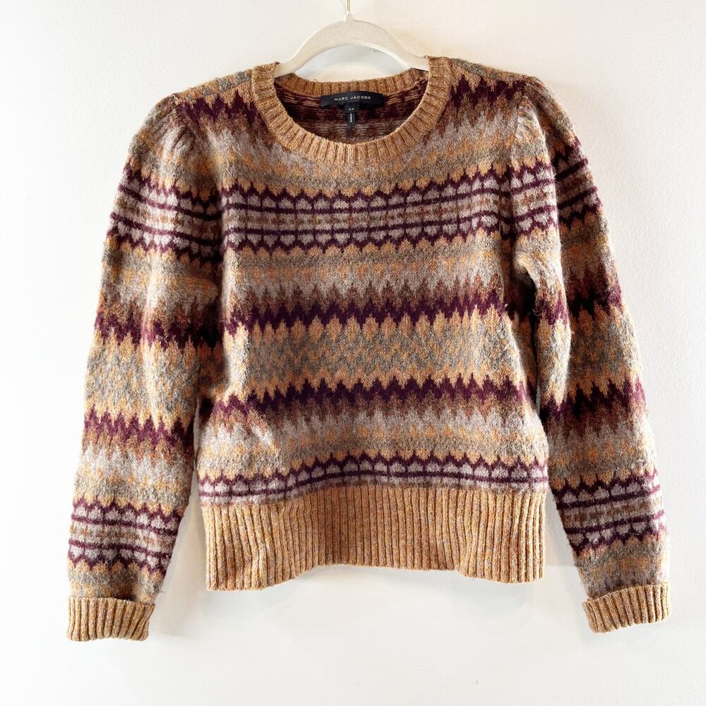 Marc Jacobs Crewneck Wool Blend Fair Isle Sweater Brown Small